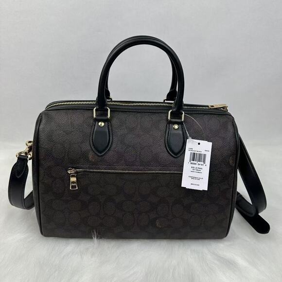 Coach Rowan Large Satchel Crossbody Bag Signature Canvas CV959 Walnut /Black NWT - Picture 5 of 10